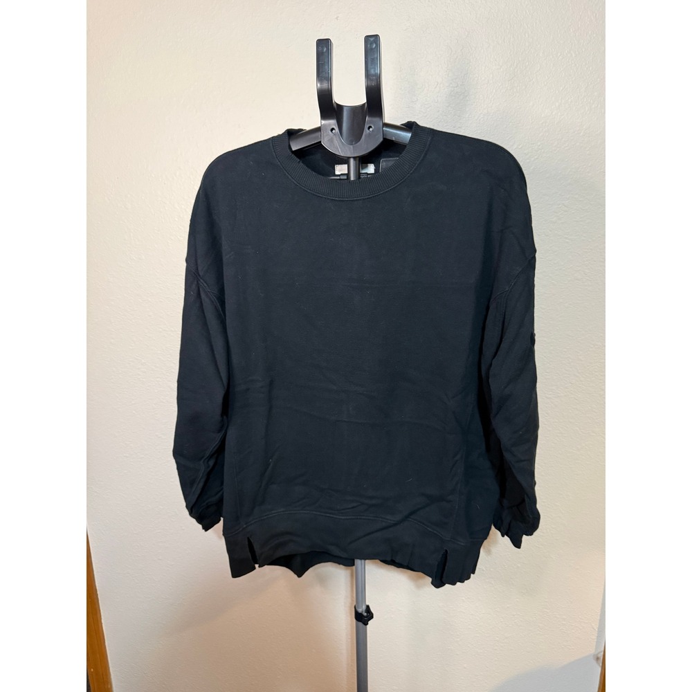 Aerie Love This Moment Black Oversized Crewneck Sweatshirt Distressed Neck M